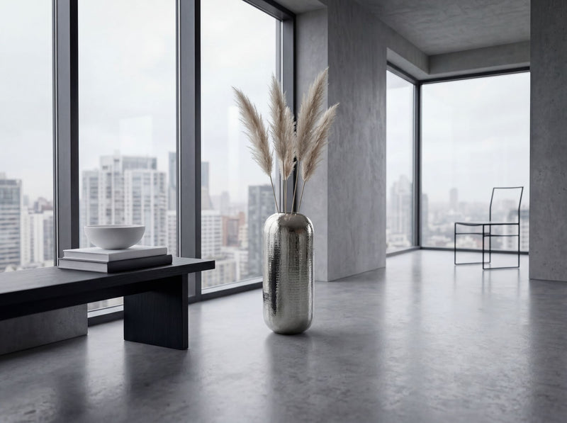 Bodenvase Aluminium 75 cm in Silber – XXL Standvase für Wohnzimmer