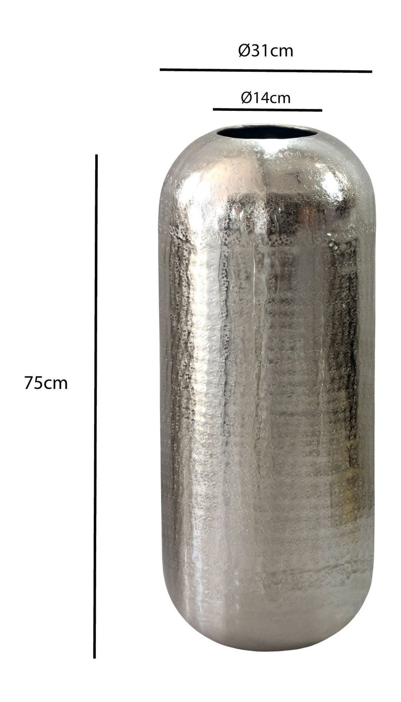 Bodenvase Aluminium 75 cm in Silber – XXL Standvase für Wohnzimmer