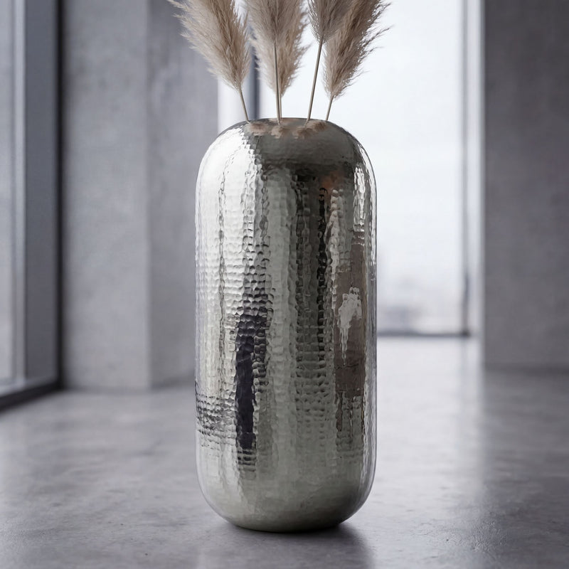 Bodenvase Aluminium 75 cm in Silber – XXL Standvase für Wohnzimmer