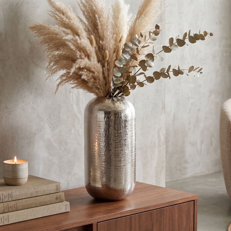 Bodenvase Aluminium 45 cm Silber – Handgefertigte Dekovase