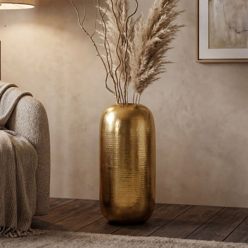 Bodenvase Aluminium 75cm Gold – XXL Standvase modern, handgefertigt