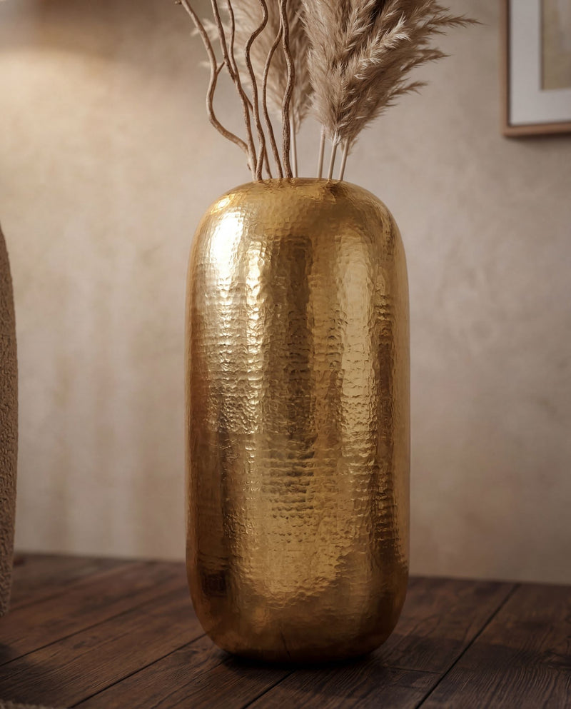 Bodenvase Aluminium 75cm Gold – XXL Standvase modern, handgefertigt