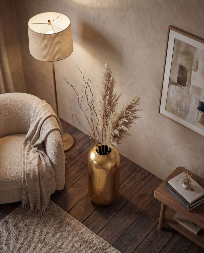 Bodenvase Aluminium 75cm Gold – XXL Standvase modern, handgefertigt