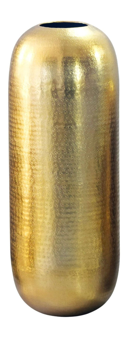 Bodenvase Aluminium 75cm Gold in Gesamtansicht mit hochglänzender, gehämmerter Oberfläche in Gold.