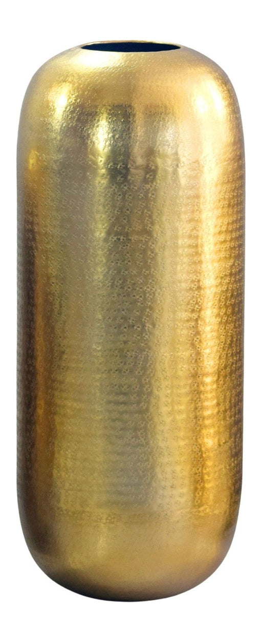 Bodenvase Aluminium Gold 60 cm mit glatter, goldglänzender Oberfläche in schlanker Zylinderform, Gesamtansicht.