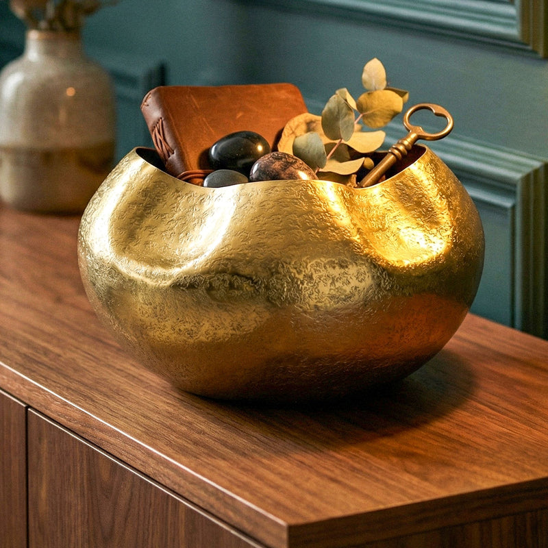 Design-Tischvase Aluminium Gold, 30 cm rund, Unikat für Wohnzimmer