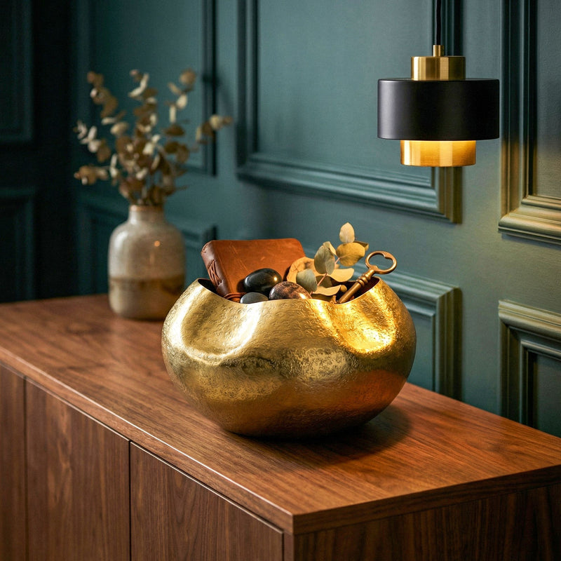 Design-Tischvase Aluminium Gold, 30 cm rund, Unikat für Wohnzimmer