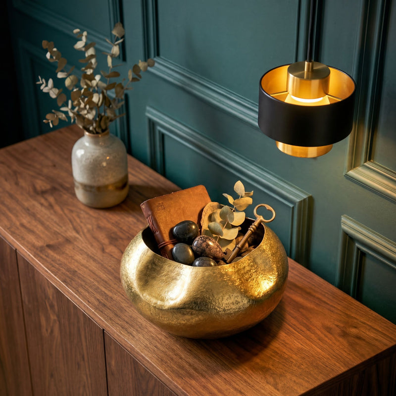 Design-Tischvase Aluminium Gold, 30 cm rund, Unikat für Wohnzimmer