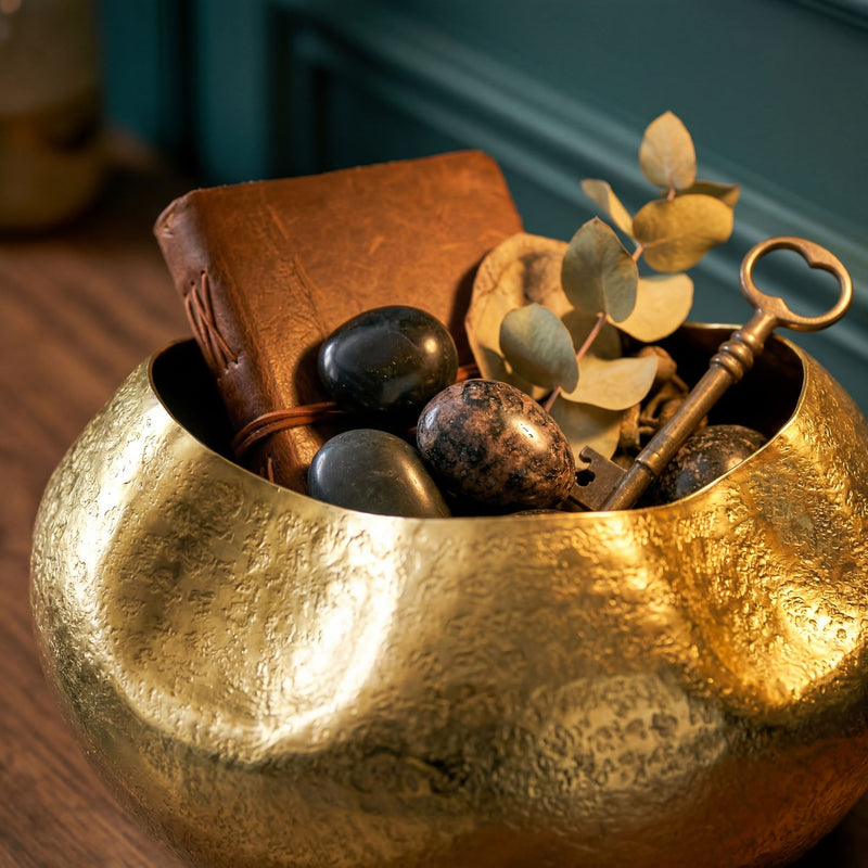 Design-Tischvase Aluminium Gold, 30 cm rund, Unikat für Wohnzimmer