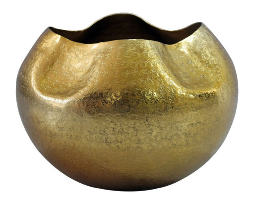 Gesamtansicht der Design-Tischvase Aluminium Gold mit gewelltem Rand und goldener Oberfläche.