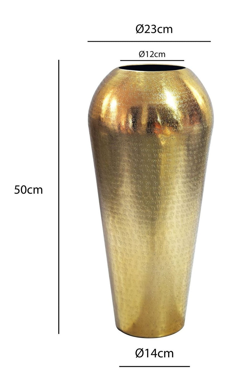 Bodenvase Aluminium Gold 50 cm – rundes Design, Handmade Wohndeko