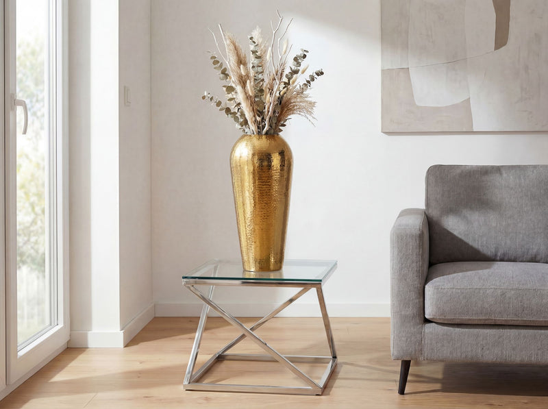 Bodenvase Aluminium Gold 50 cm – rundes Design, Handmade Wohndeko