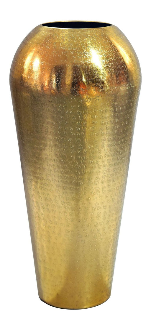 Bodenvase Aluminium Gold 50 cm in Gesamtansicht mit glänzend goldener Oberfläche und gerundetem Korpus.