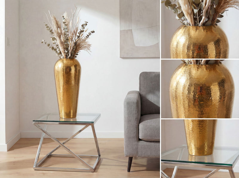 Bodenvase Aluminium Gold 50 cm – rundes Design, Handmade Wohndeko