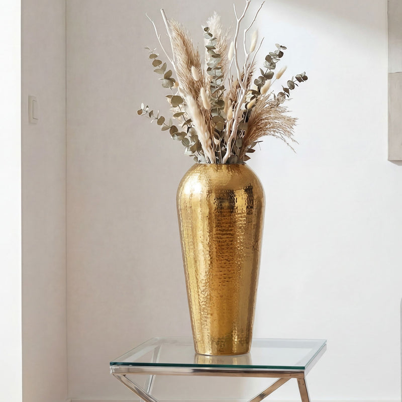 Bodenvase Aluminium Gold 50 cm – rundes Design, Handmade Wohndeko