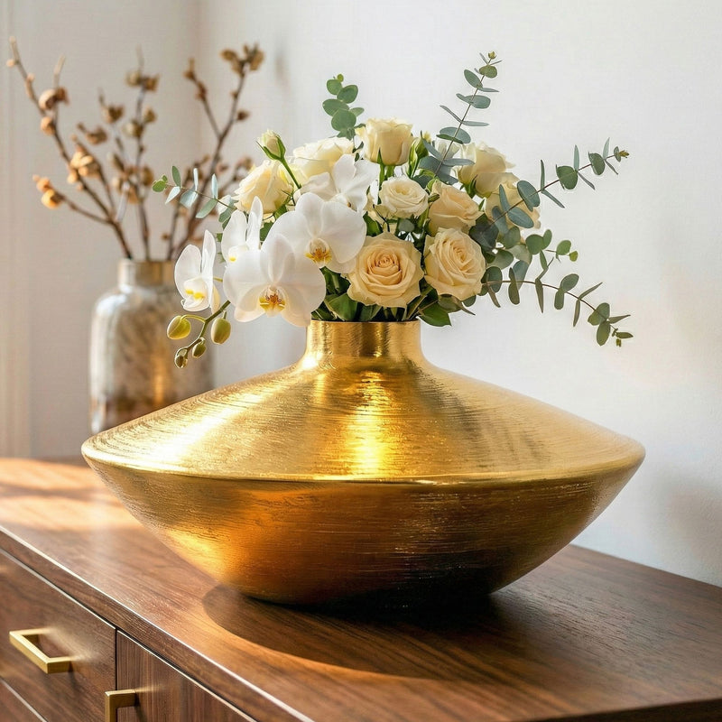 Tischvase Aluminium Gold 35 cm: handgefertigte Design-Dekovase