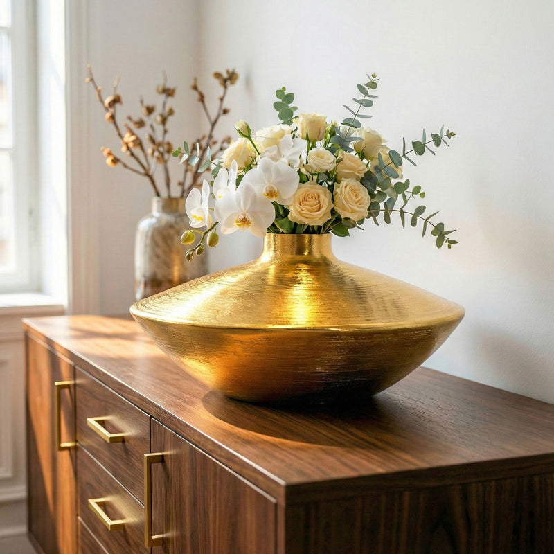 Tischvase Aluminium Gold 35 cm: handgefertigte Design-Dekovase
