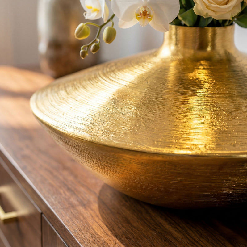 Tischvase Aluminium Gold 35 cm: handgefertigte Design-Dekovase