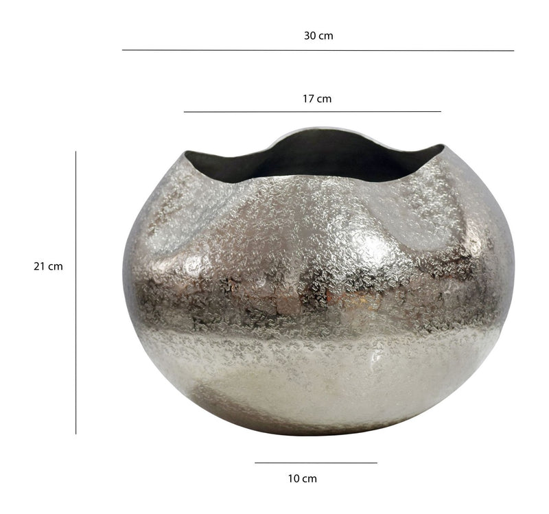 Tischvase Aluminium 30cm Silber, Wohnling Dekovase Handmade rund