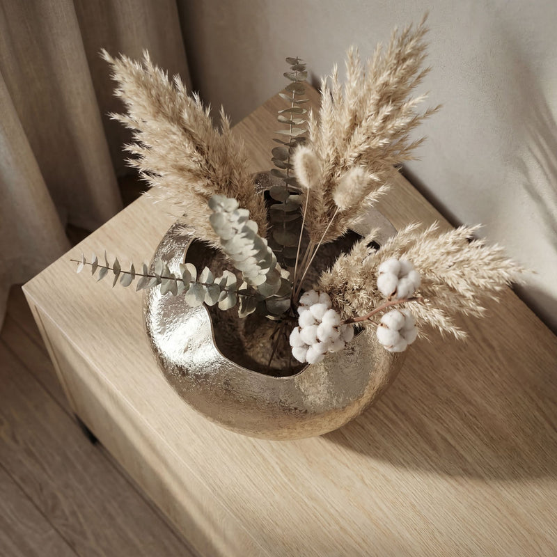 Tischvase Aluminium 30cm Silber, Wohnling Dekovase Handmade rund
