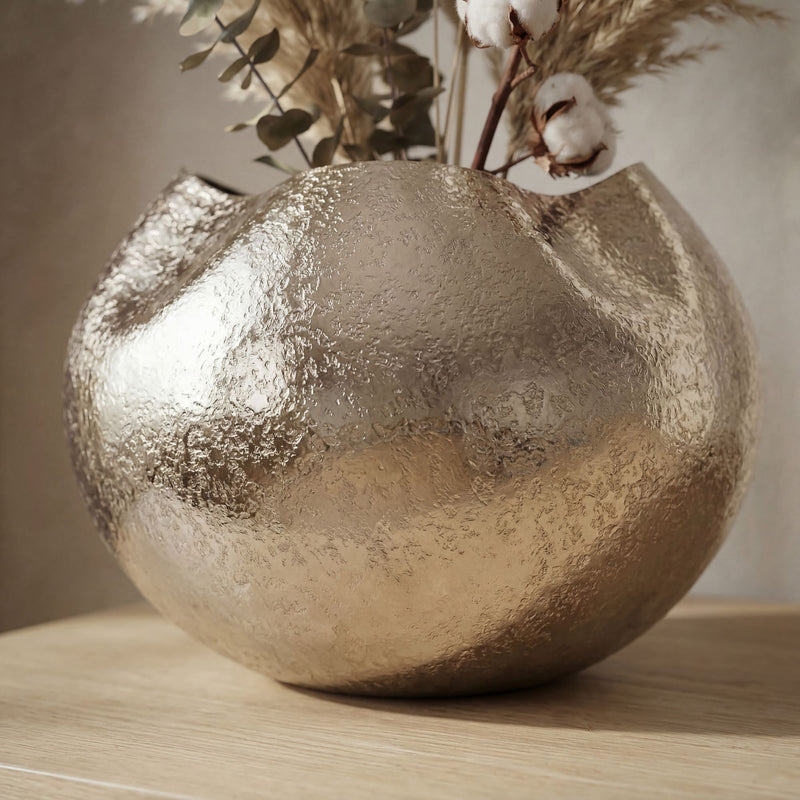 Tischvase Aluminium 30cm Silber, Wohnling Dekovase Handmade rund