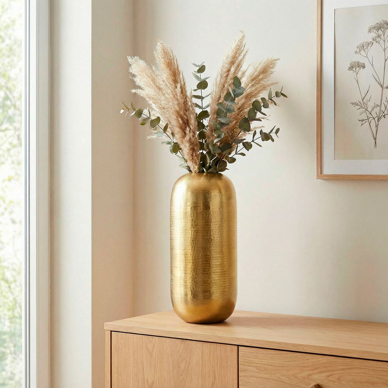 Bodenvase Aluminium Gold 45 cm – moderne Standvase für Wohnzimmer