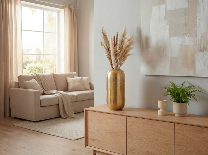 Bodenvase Aluminium Gold 45 cm – moderne Standvase für Wohnzimmer