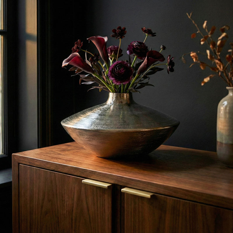 Tischvase Aluminium Silber, 35 cm Design-Dekovase für Wohnzimmer