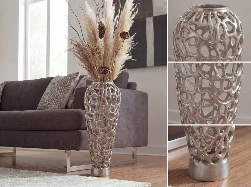 Bodenvase Aluminium 85 cm Silber, Wohnling XXL Standvase