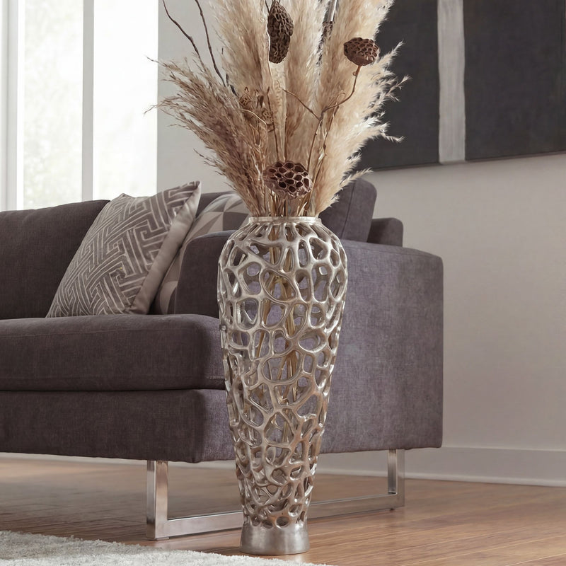 Bodenvase Aluminium 85 cm Silber, Wohnling XXL Standvase