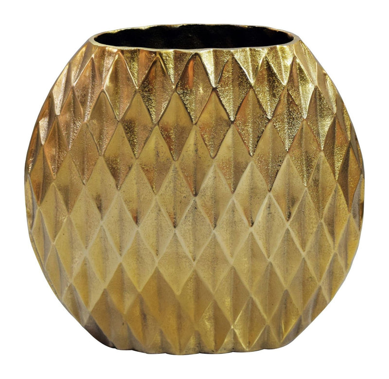 Tischvase Aluminium Gold mit Rautenmuster, Wohnling Deko-Vase 32 cm