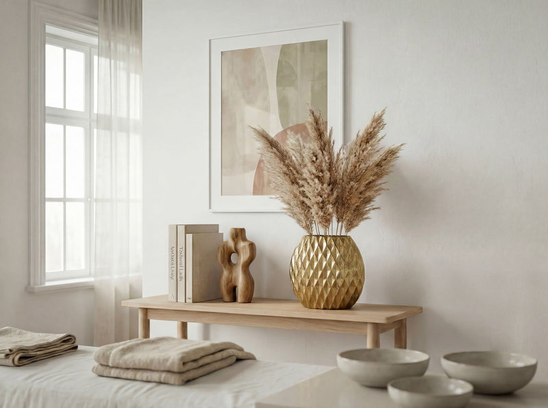 Tischvase Aluminium Gold mit Rautenmuster, Wohnling Deko-Vase 32 cm