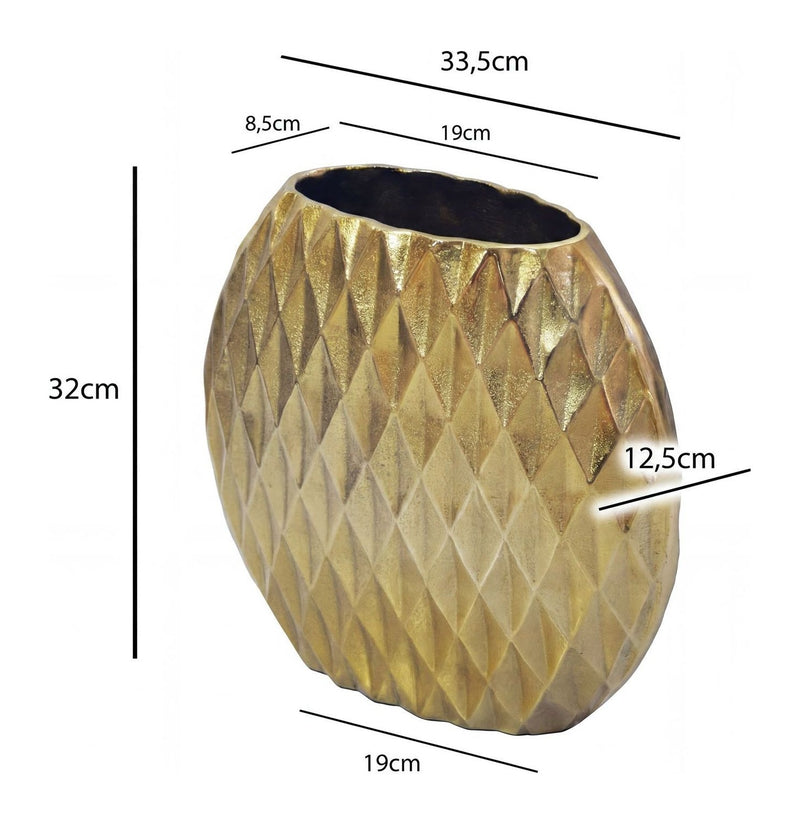 Tischvase Aluminium Gold mit Rautenmuster, Wohnling Deko-Vase 32 cm