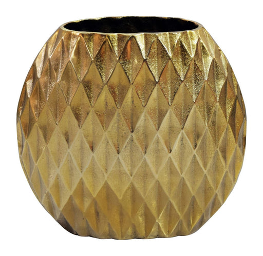 Wohnling Deko-Vase mit goldener Oberfläche und reliefiertem Rautenmuster, Gesamtansicht.
