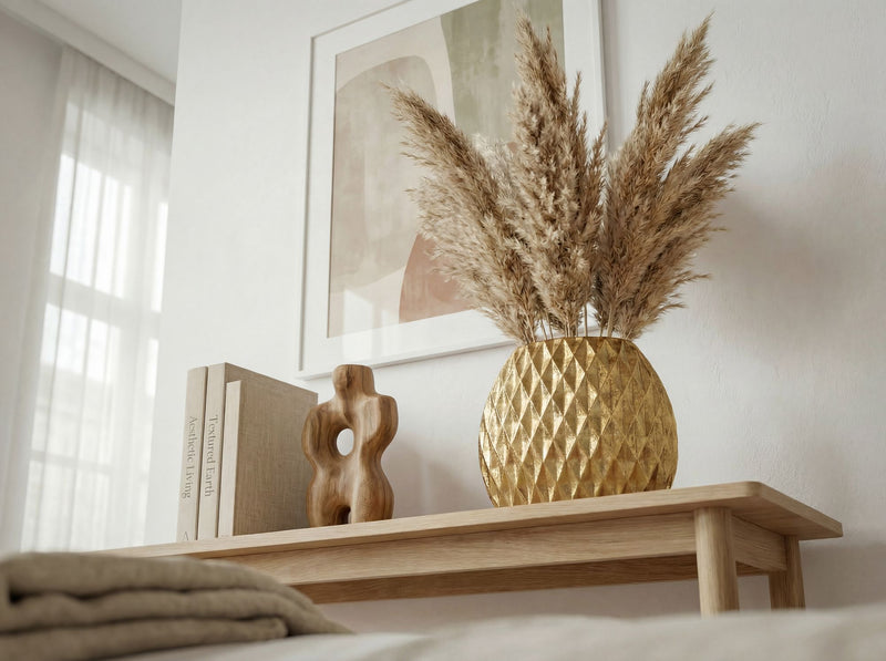 Tischvase Aluminium Gold mit Rautenmuster, Wohnling Deko-Vase 32 cm