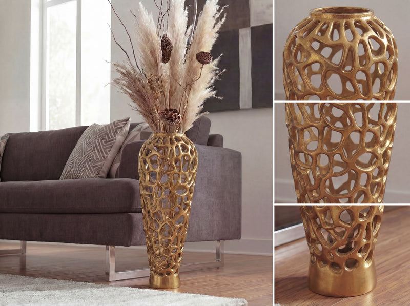 Bodenvase Aluminium Gold 60 cm, XL Design-Standvase für Wohnzimmer