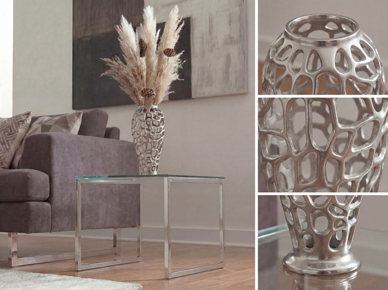 Bodenvase Aluminium 45 cm Silber im Handmade-Design von Wohnling