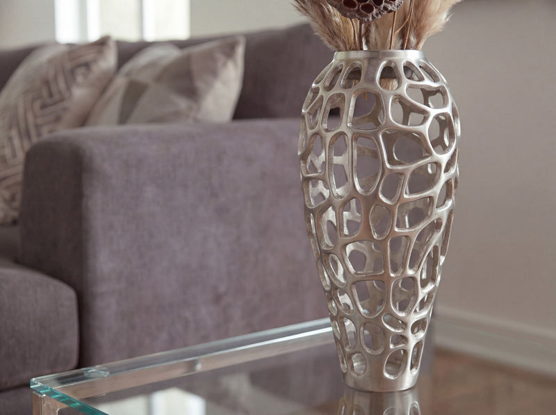 Bodenvase Aluminium 45 cm Silber im Handmade-Design von Wohnling