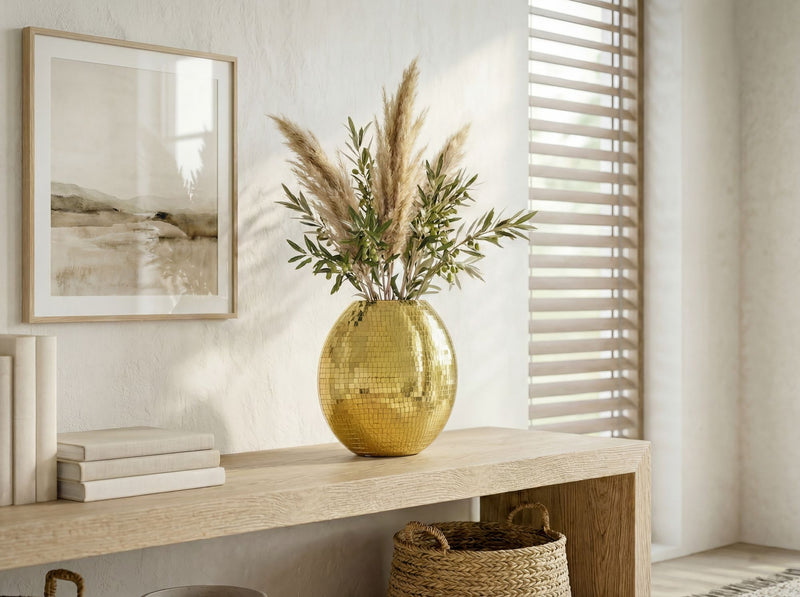 Tischvase Mosaik Gold 40 cm – Wohnling Dekovase im Disco-Design
