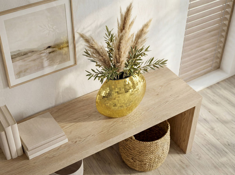 Tischvase Mosaik Gold 40 cm – Wohnling Dekovase im Disco-Design