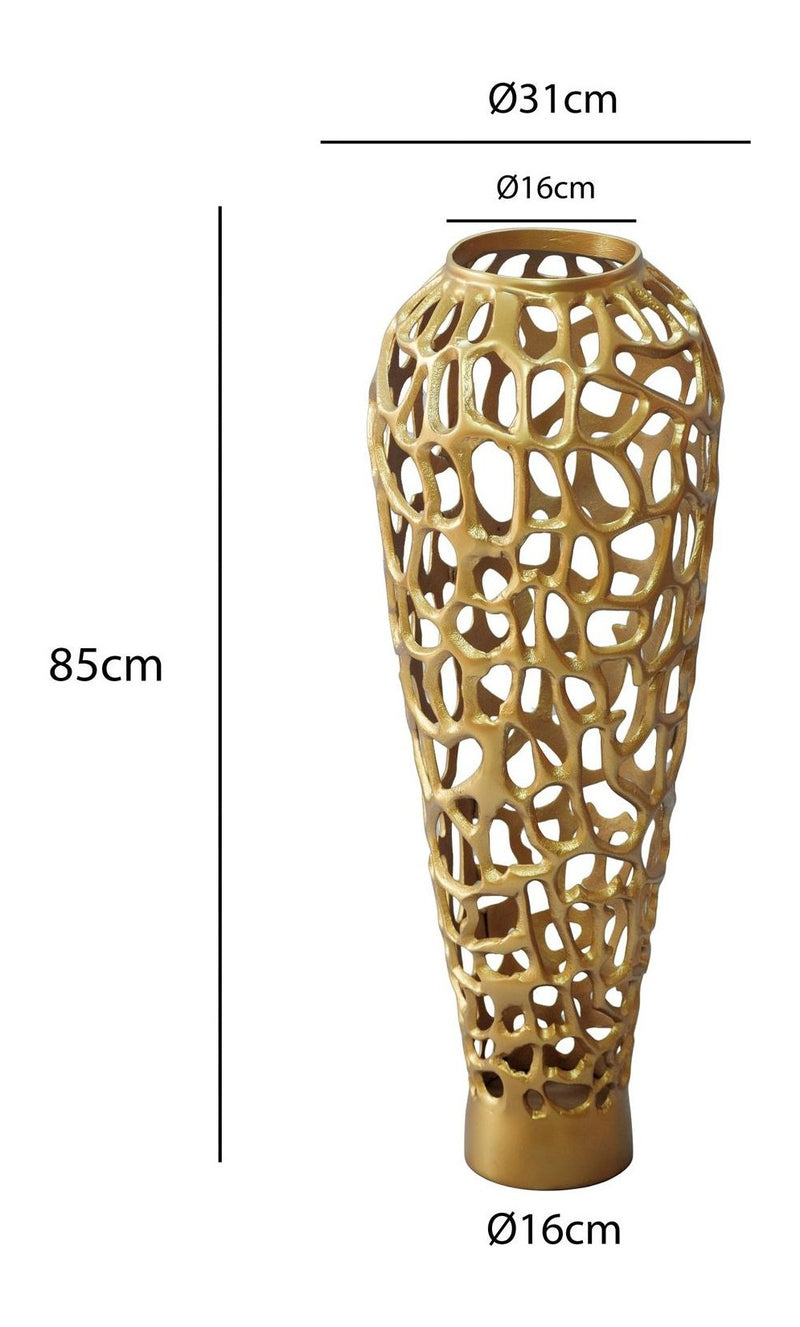 Bodenvase Aluminium Gold 85 cm, XXL Standvase handmade fürs Wohnzimmer