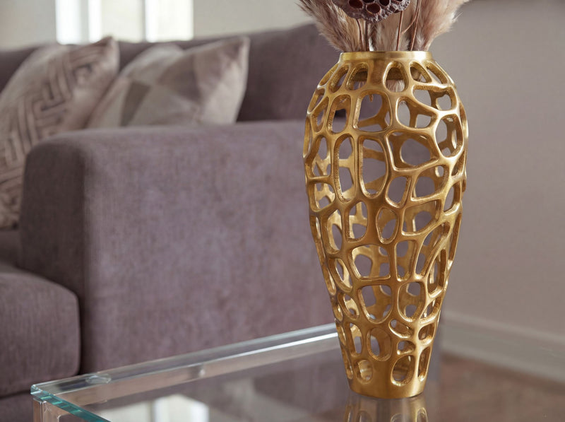 Bodenvase Aluminium 45 cm Gold – Design-Dekovase handgefertigt
