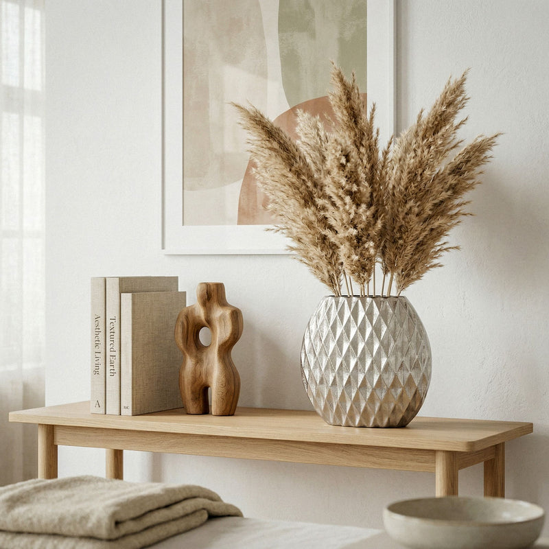 Design-Tischvase aus Aluminium in Silber mit Rautenmuster von Wohnling