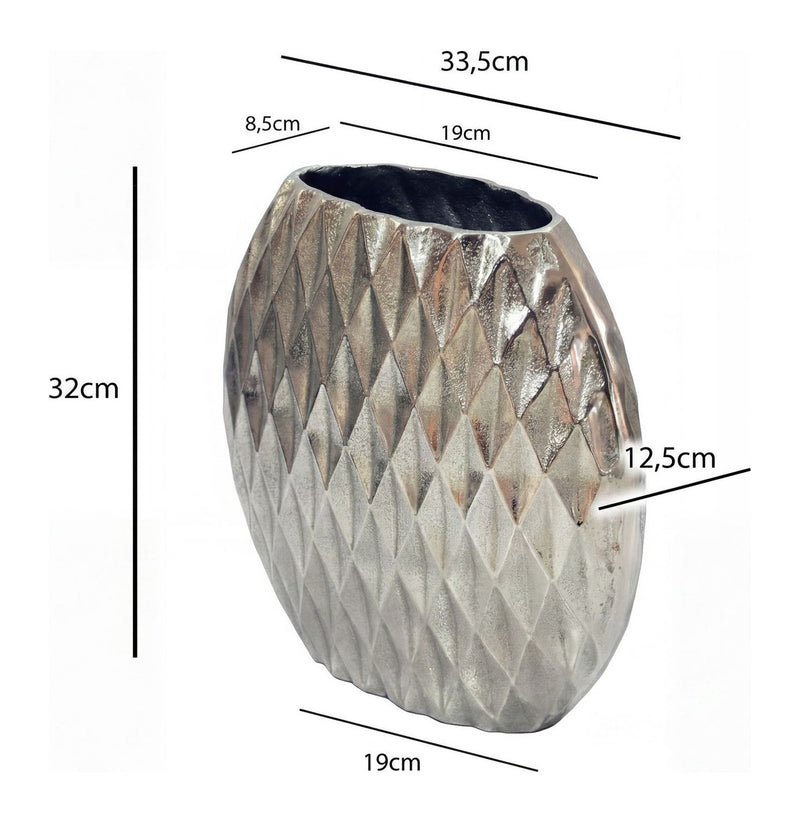 Design-Tischvase aus Aluminium in Silber mit Rautenmuster von Wohnling