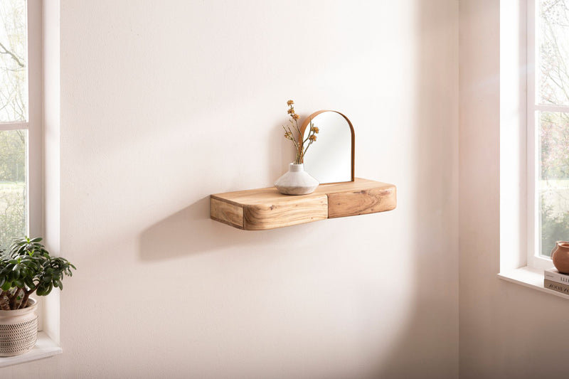 Wandregal Akazie 60 cm mit zwei Schubladen, Massivholz von Wohnling