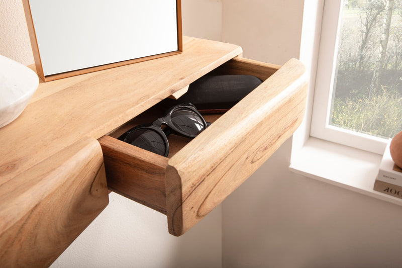 Wandregal Akazie 60 cm mit zwei Schubladen, Massivholz von Wohnling