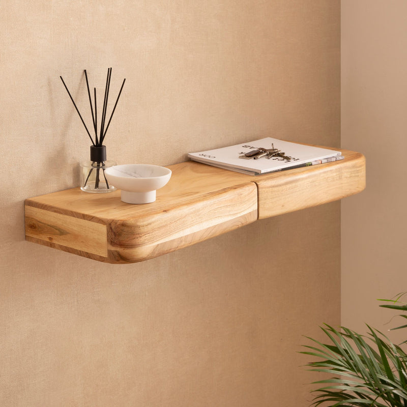 Wandregal Akazie Massivholz 80 cm mit zwei Schubladen für Flur