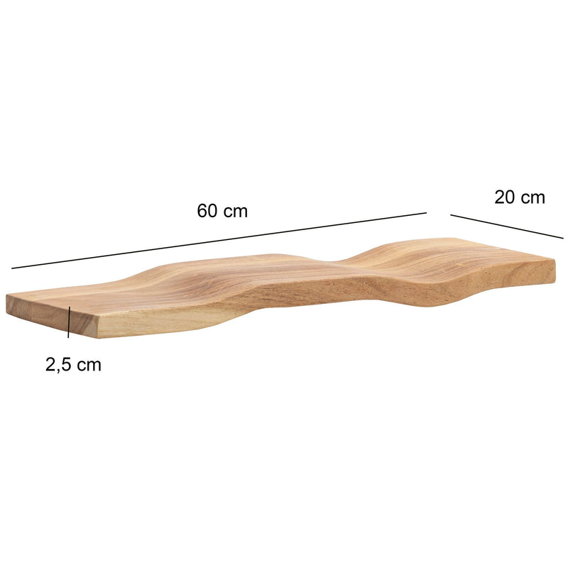 Wandregal Akazie 60 cm Wellendesign, Hängeregal aus Massivholz
