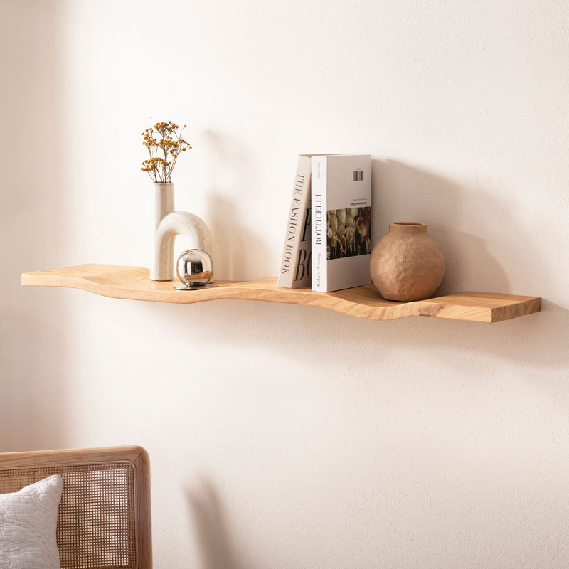Wandregal Akazie 80 cm, schwebendes Wellenform-Regal aus Massivholz