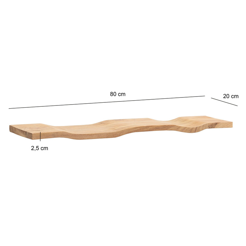 Wandregal Akazie 80 cm, schwebendes Wellenform-Regal aus Massivholz